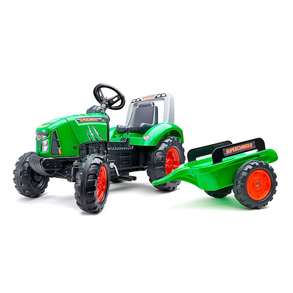 Tractor Verde A Pedales Supercharger con Remolque